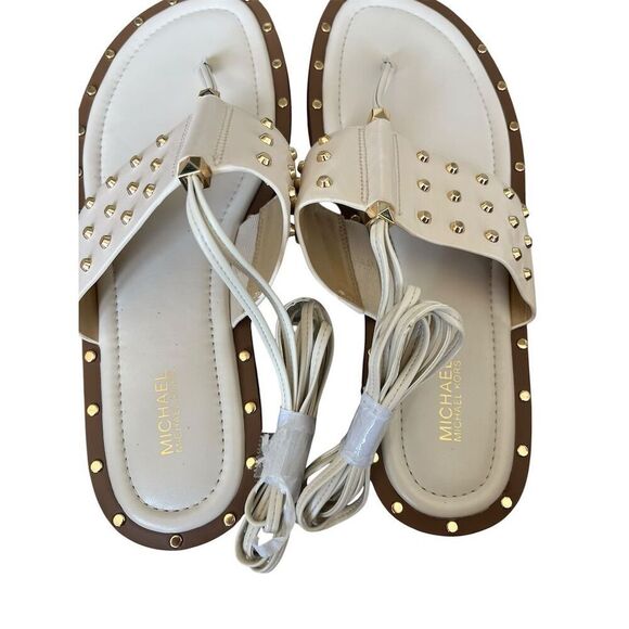 NWOT MICHAEL KORS JAGGER STUDDED STAPPY TIE SANDALS WOMENS SIZE 9.5‎ - Picture 7 of 9